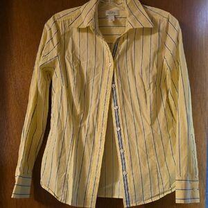 LOFT Yellow Shirt with Navy Pinstripes - Women's Button-Down